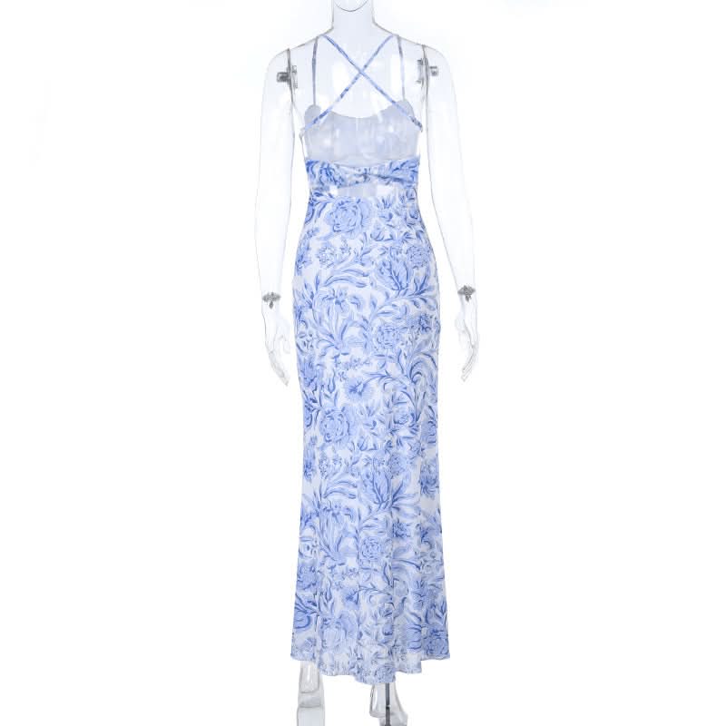 Cross back flower print v neck cami maxi dress  | Festival Outfits Women