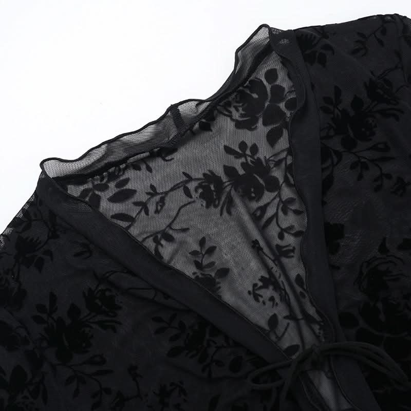 Long sleeve ruffle v neck print self tie top  | Festival Outfits Women