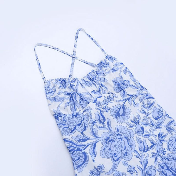 Cross back flower print v neck cami maxi dress  | Festival Outfits Women