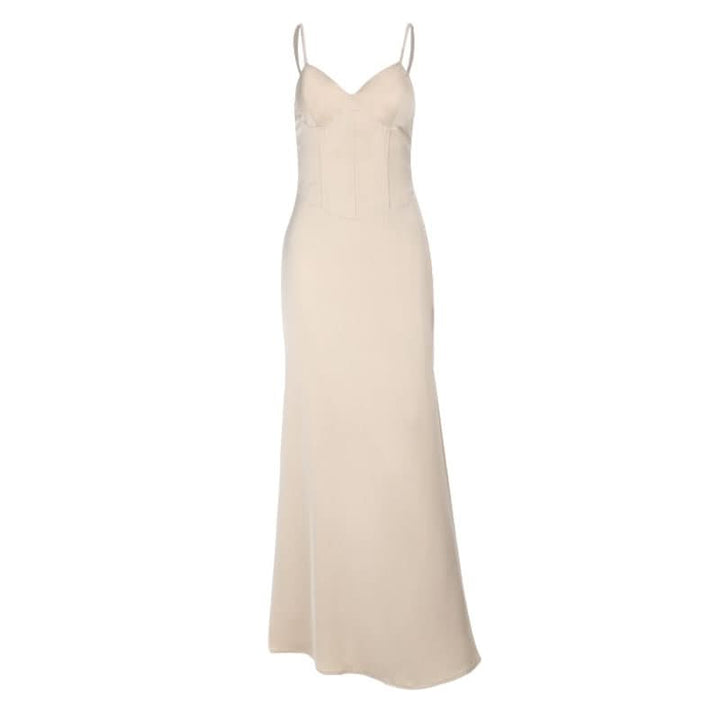 Champagne v neck zip-up cami maxi dress  | Festival Outfits Women