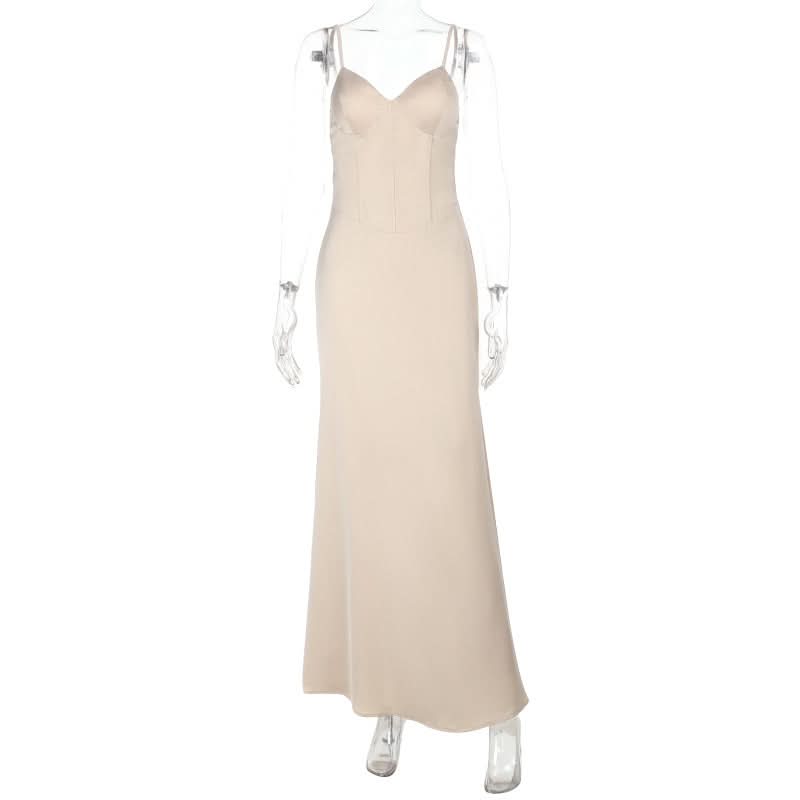 Champagne v neck zip-up cami maxi dress  | Festival Outfits Women