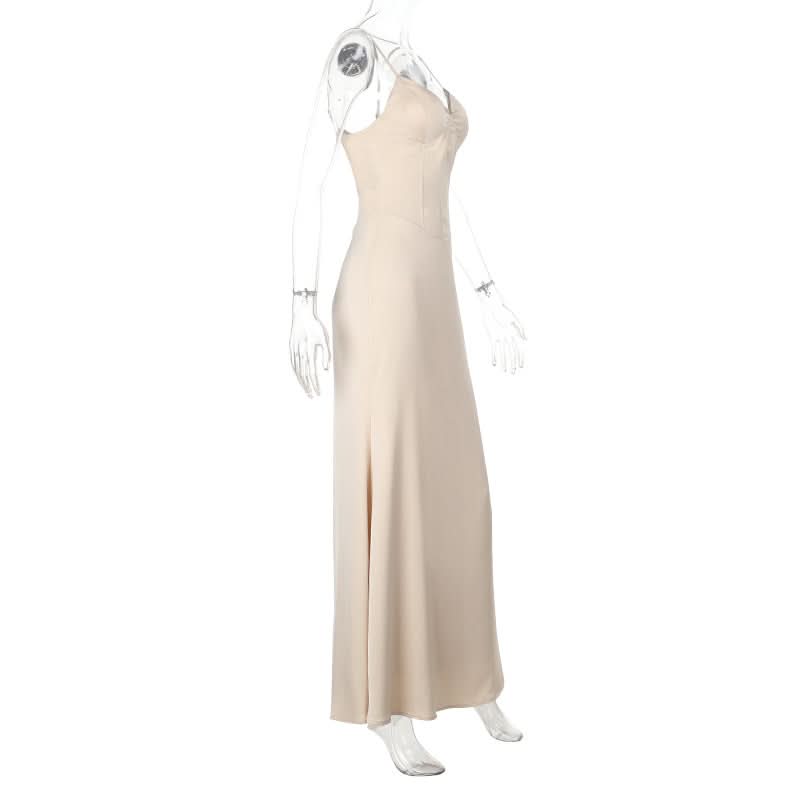 Champagne v neck zip-up cami maxi dress  | Festival Outfits Women