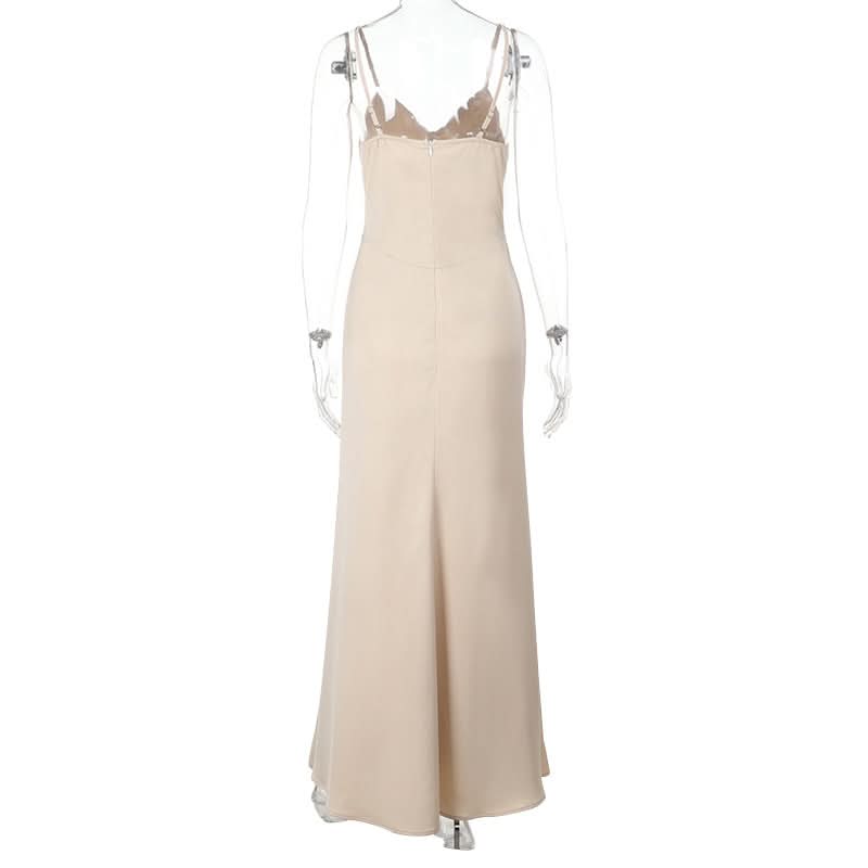 Champagne v neck zip-up cami maxi dress  | Festival Outfits Women