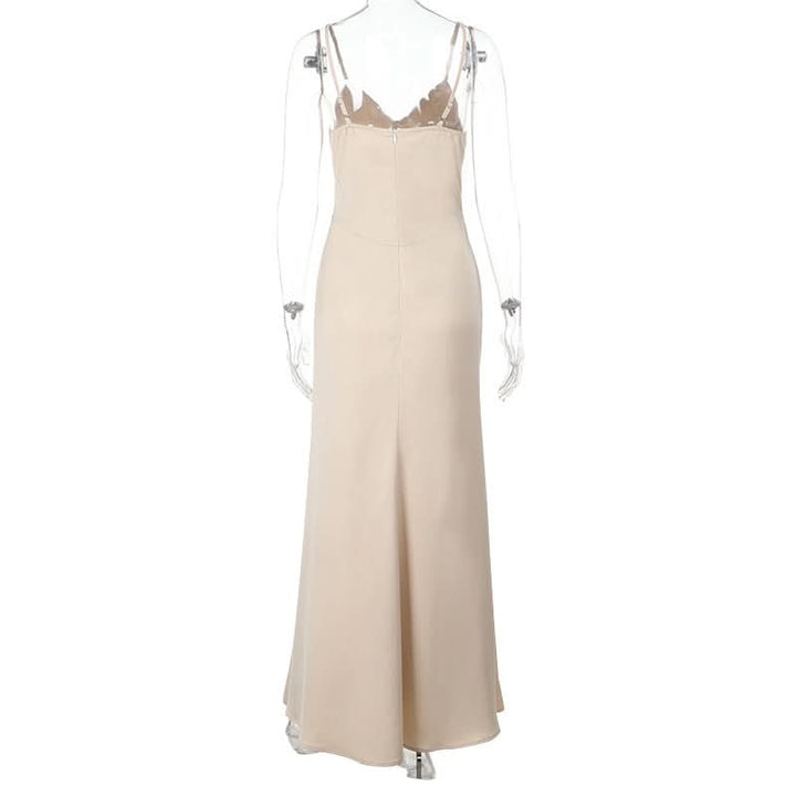 Champagne v neck zip-up cami maxi dress  | Festival Outfits Women