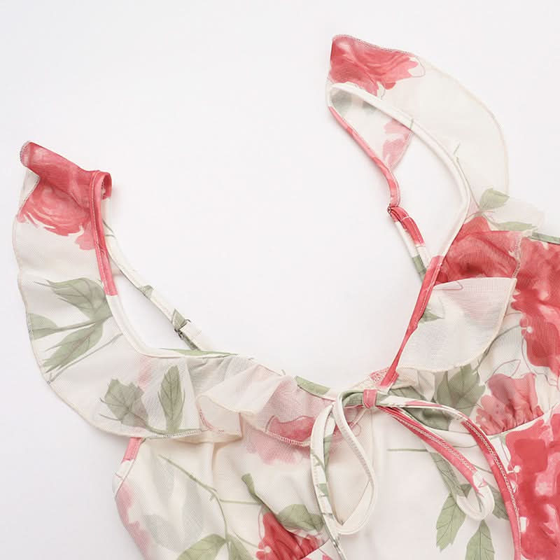Ruffle self tie v neck flower print cami midi dress  | Festival Outfits Women