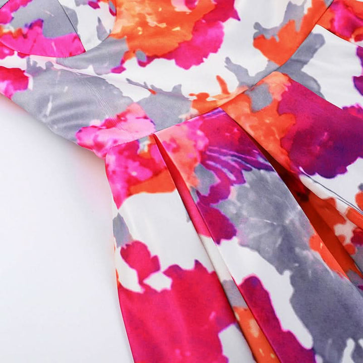 Pleated v neck self tie print cami mini dress  | Festival Outfits Women