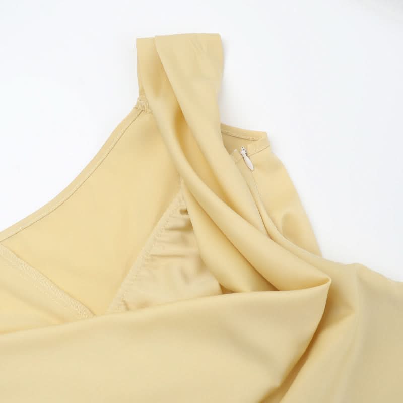 One shoulder irregular satin zip-up maxi dress  | Festival Outfits Women