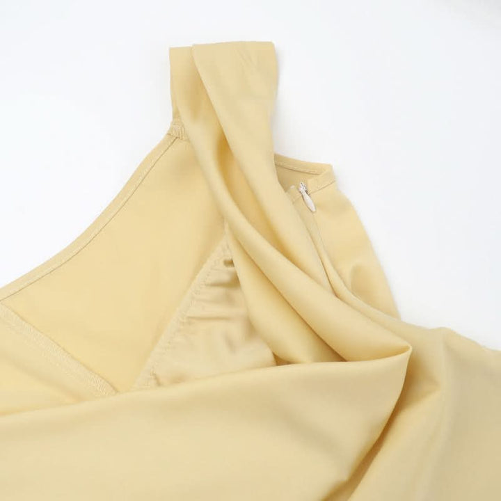 One shoulder irregular satin zip-up maxi dress  | Festival Outfits Women