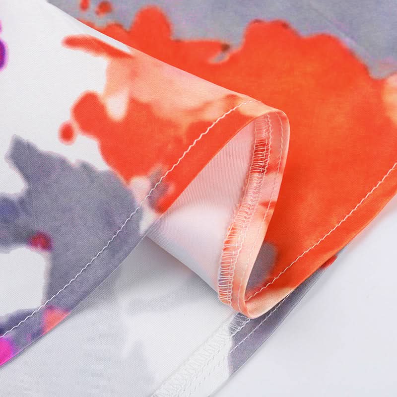 Pleated v neck self tie print cami mini dress  | Festival Outfits Women