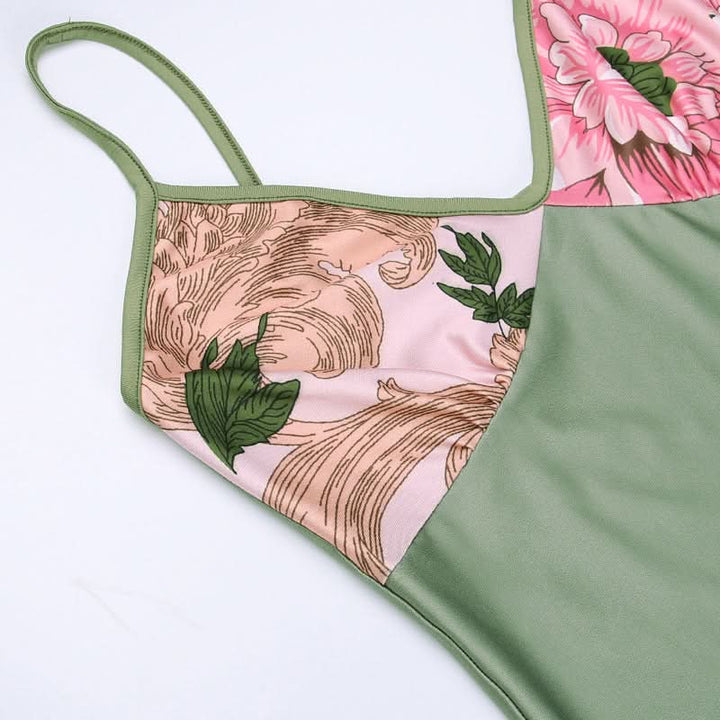 V neck flower print backless cami maxi dress  | Festival Outfits Women