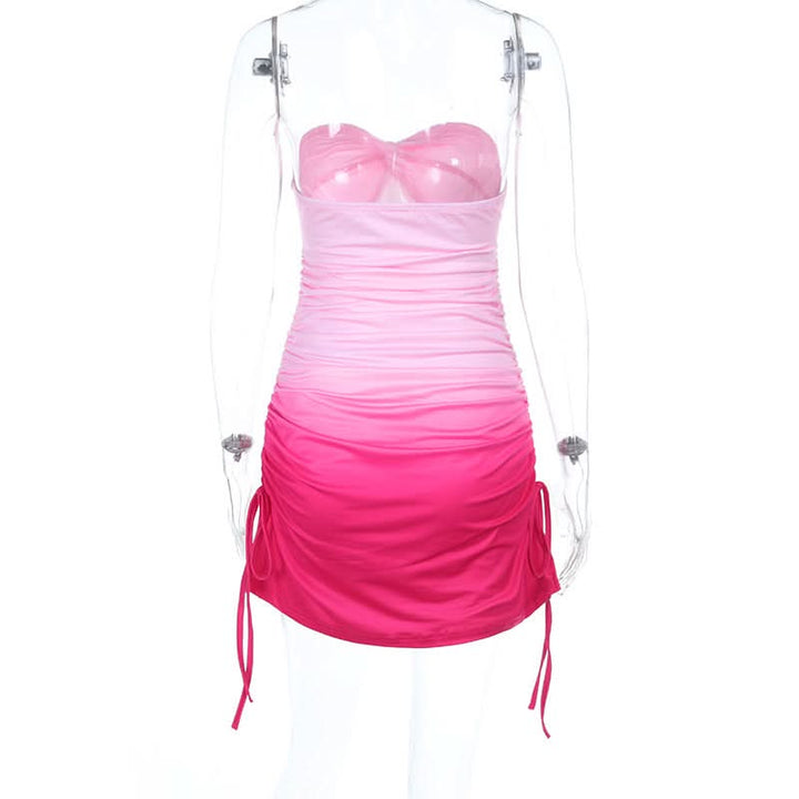 Gradient ruched self tie tube mini dress  | Festival Outfits Women