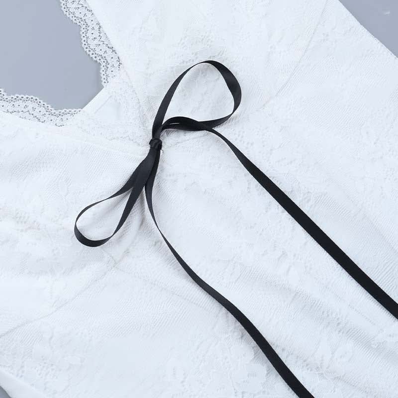 Lace hem v neck corset ribbon tank top  | Festival Outfits Women