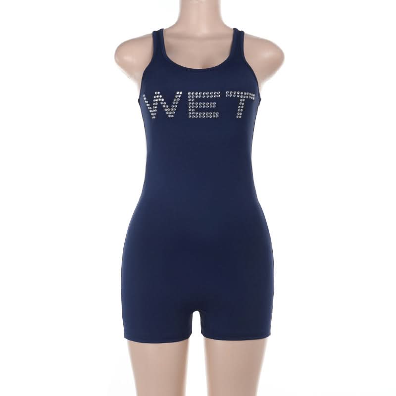 Beaded letter u neck tank romper  | Festival Outfits Women