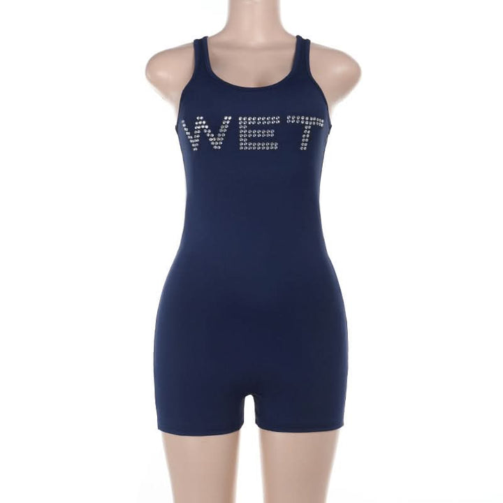 Beaded letter u neck tank romper  | Festival Outfits Women