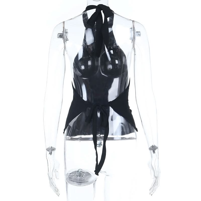 Self tie halter backless solid top  | Festival Outfits Women