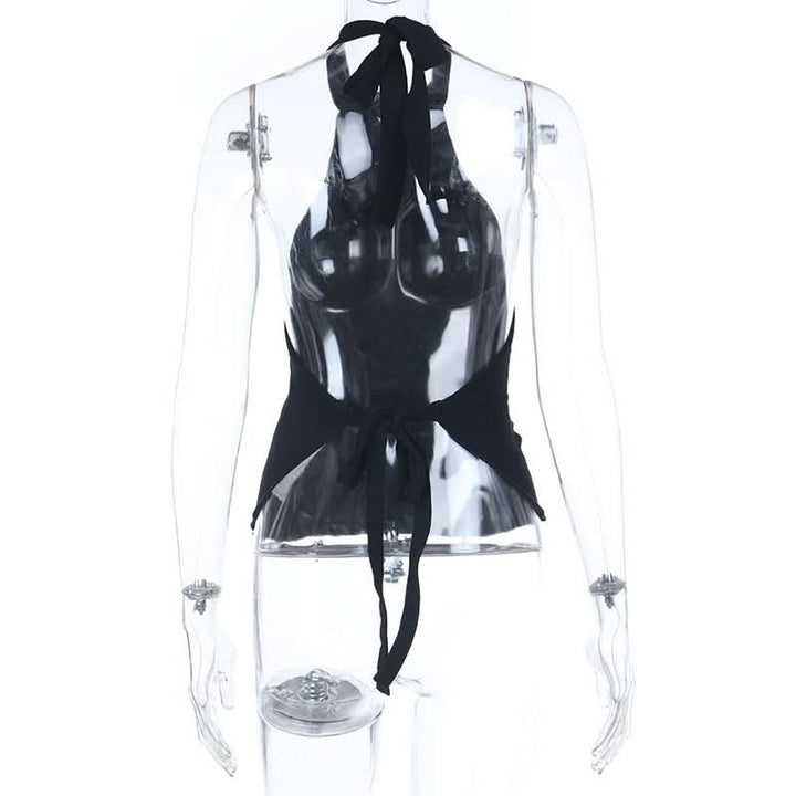 Self tie halter backless solid top  | Festival Outfits Women