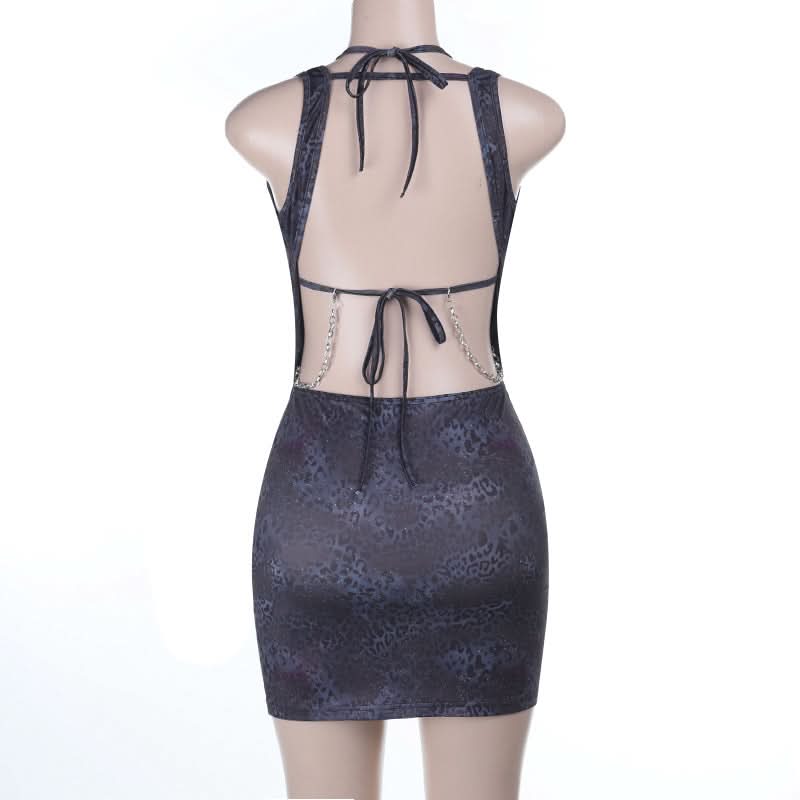Metal chain o ring self tie print mini dress  | Festival Outfits Women