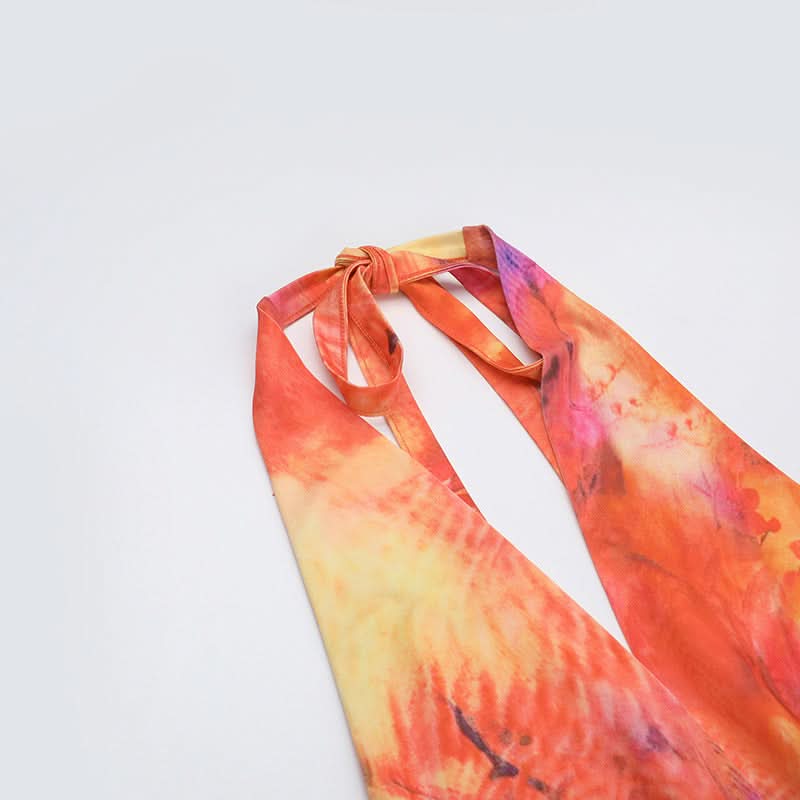 Slit halter self tie v neck print maxi dress  | Festival Outfits Women-final-sale