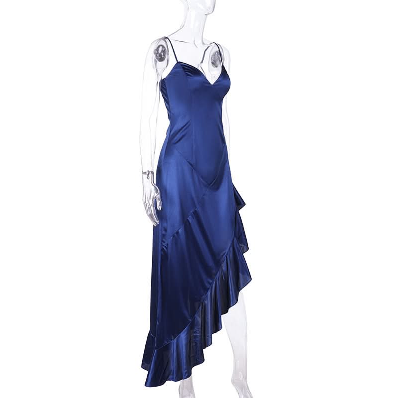 Slit ruffle v neck solid cami midi dress  | Festival Outfits Women