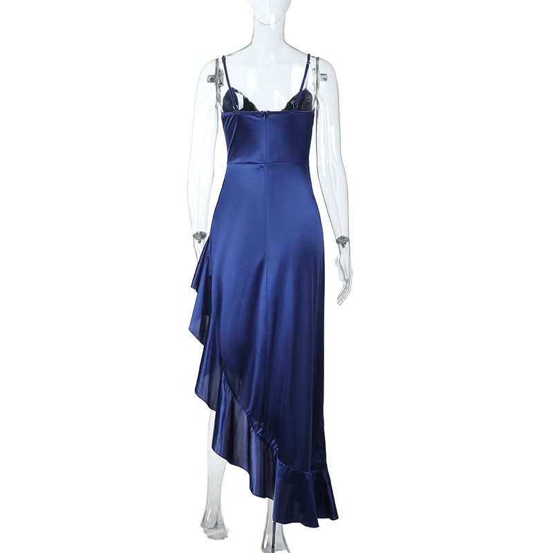 Slit ruffle v neck solid cami midi dress  | Festival Outfits Women