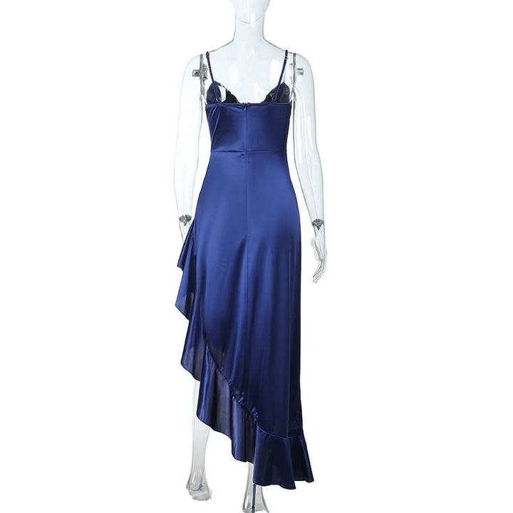 Slit ruffle v neck solid cami midi dress  | Festival Outfits Women