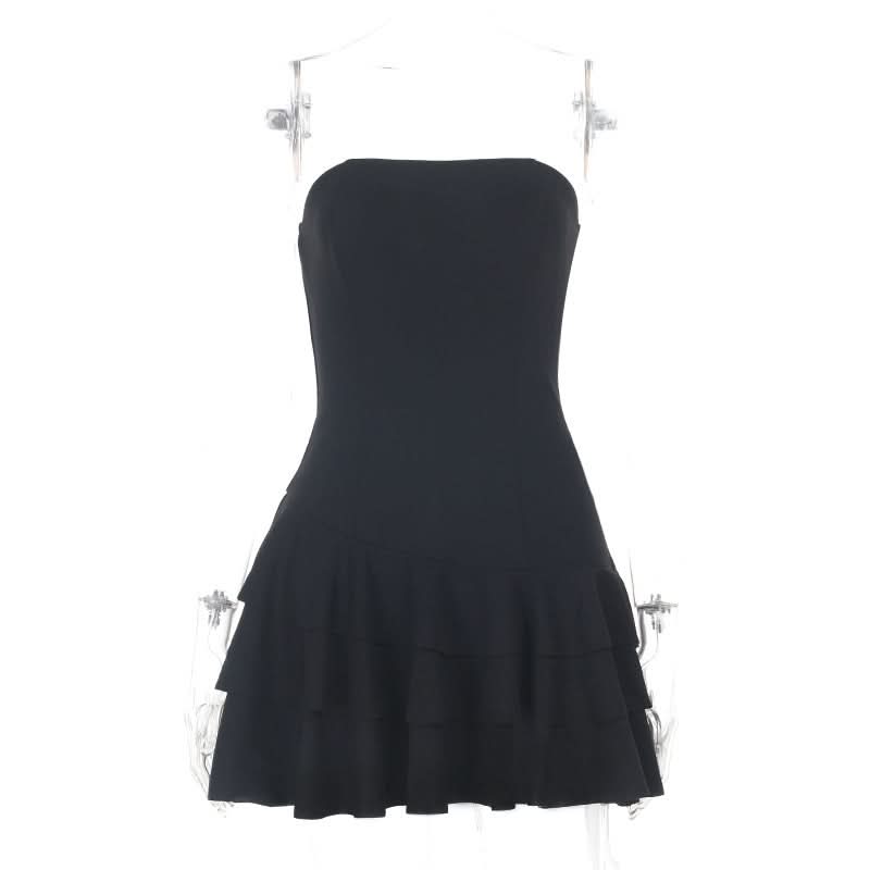 Ruffle backless solid zip-up tube mini dress  | Festival Outfits Women