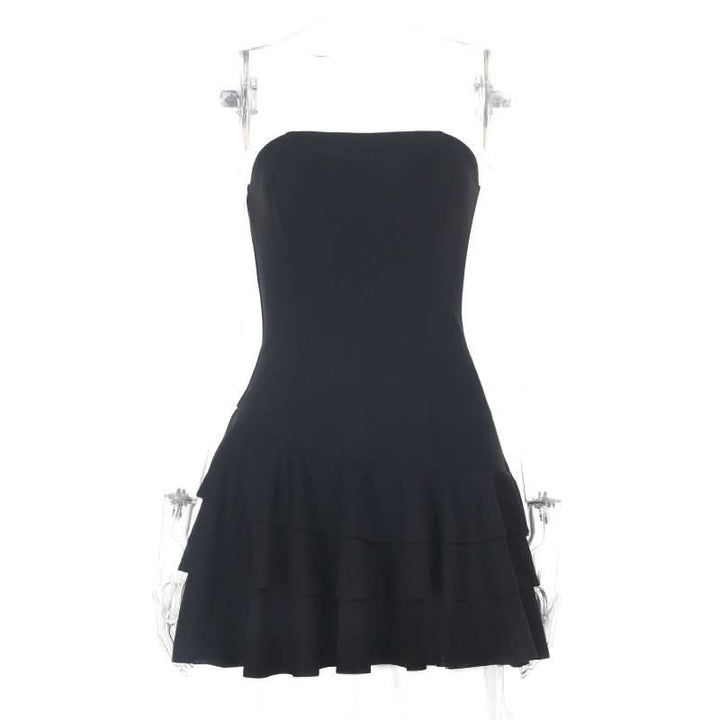 Ruffle backless solid zip-up tube mini dress  | Festival Outfits Women