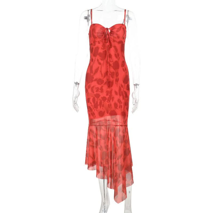Irregular print self tie cami midi dress  | Festival Outfits Women