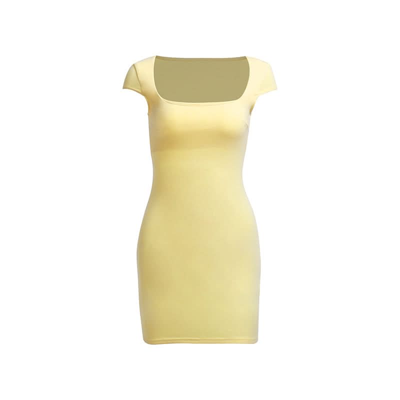 Square neck cap sleeve solid mini dress  | Festival Outfits Women