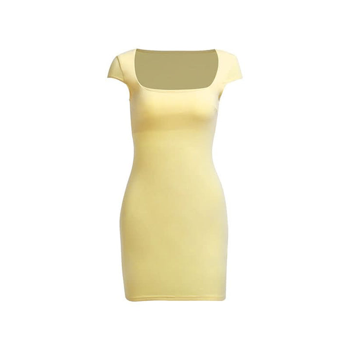 Square neck cap sleeve solid mini dress  | Festival Outfits Women