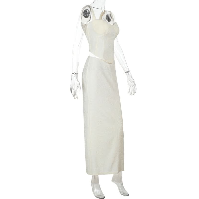 Slit v neck smocked apricot maxi skirt set  | Festival Outfits Women