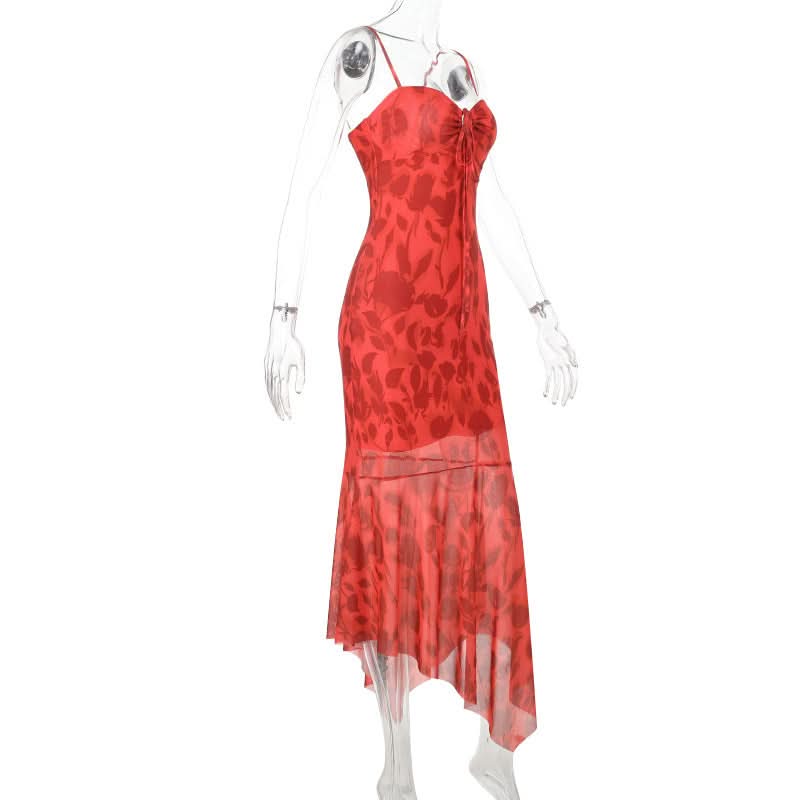 Irregular print self tie cami midi dress  | Festival Outfits Women