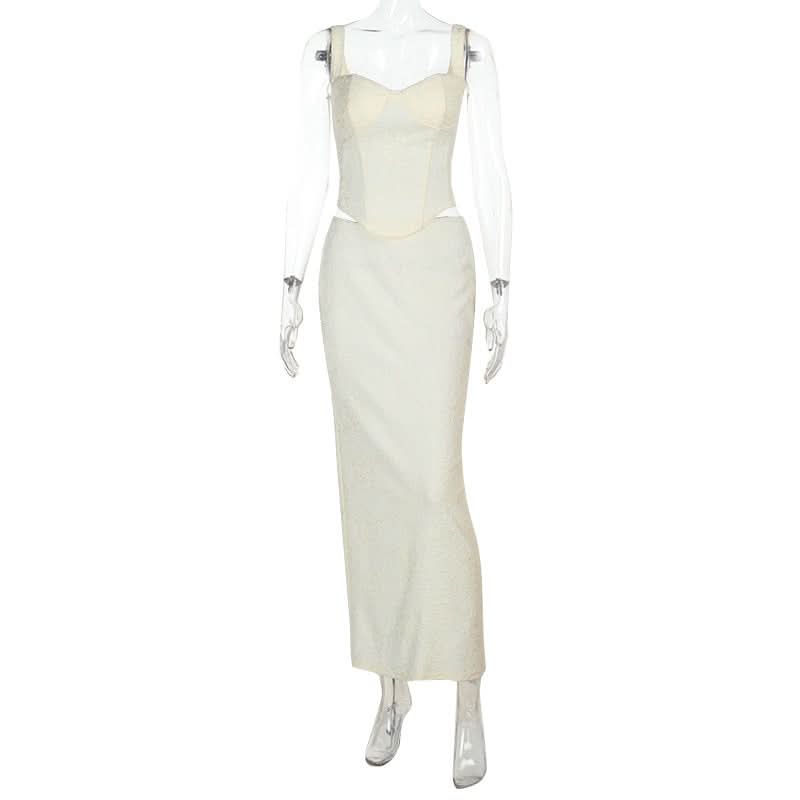 Slit v neck smocked apricot maxi skirt set  | Festival Outfits Women