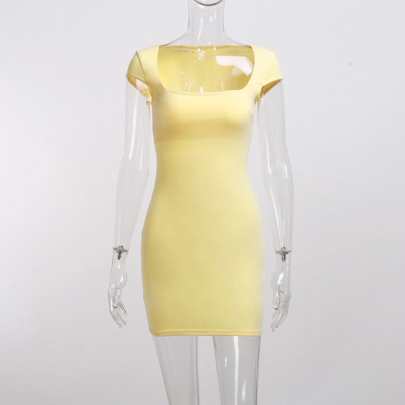 Square neck cap sleeve solid mini dress  | Festival Outfits Women