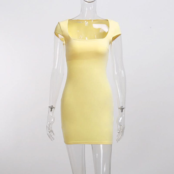 Square neck cap sleeve solid mini dress  | Festival Outfits Women