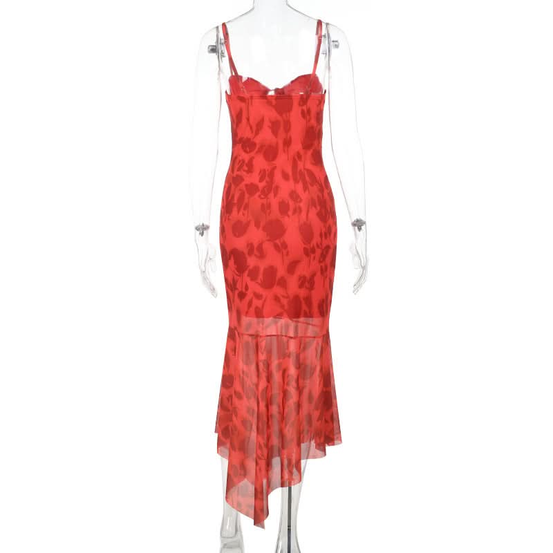 Irregular print self tie cami midi dress  | Festival Outfits Women