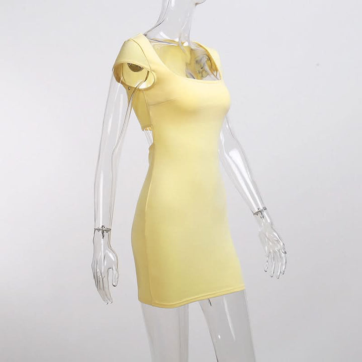 Square neck cap sleeve solid mini dress  | Festival Outfits Women