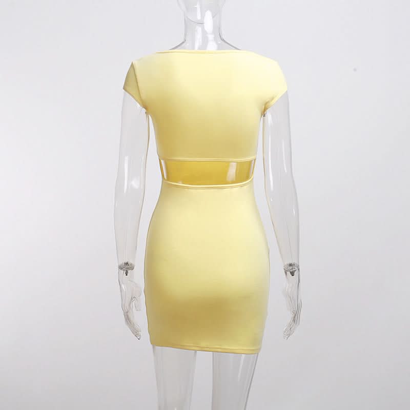 Square neck cap sleeve solid mini dress  | Festival Outfits Women