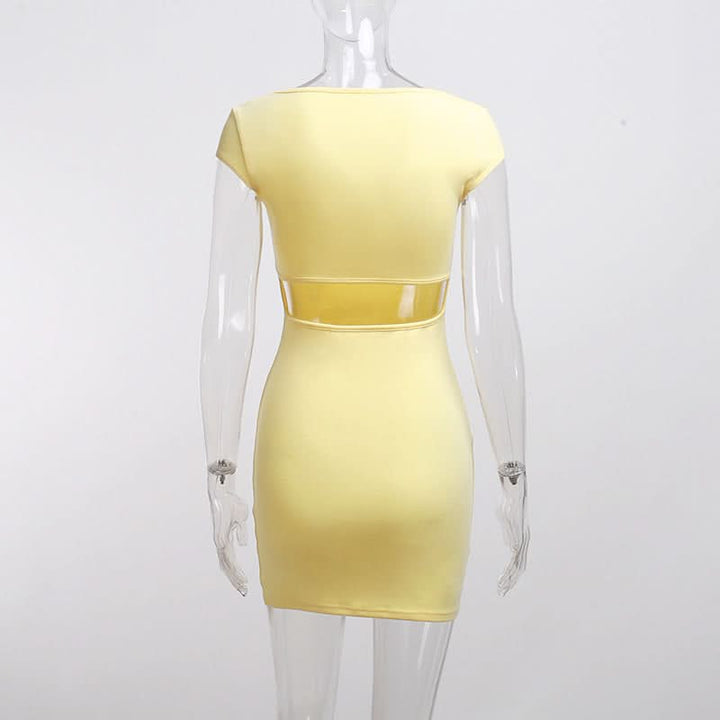 Square neck cap sleeve solid mini dress  | Festival Outfits Women