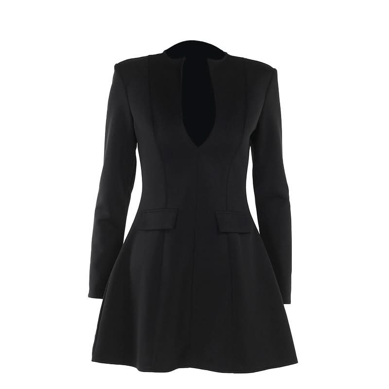 Long sleeve v neck zip-up solid mini dress  | Festival Outfits Women