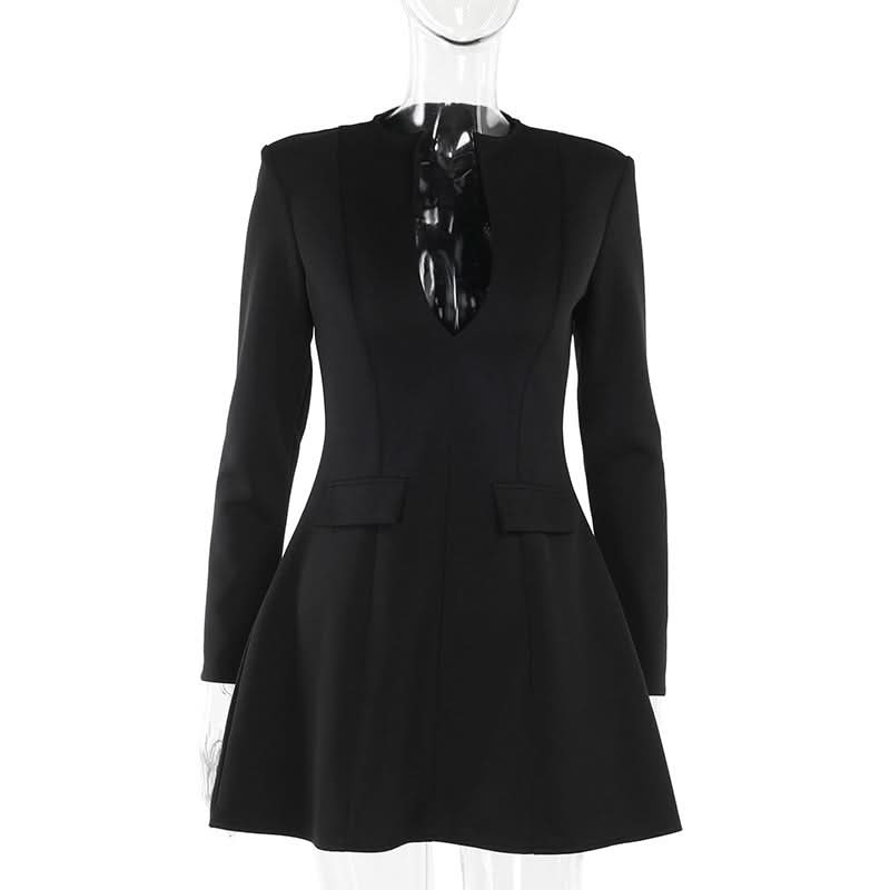 Long sleeve v neck zip-up solid mini dress  | Festival Outfits Women