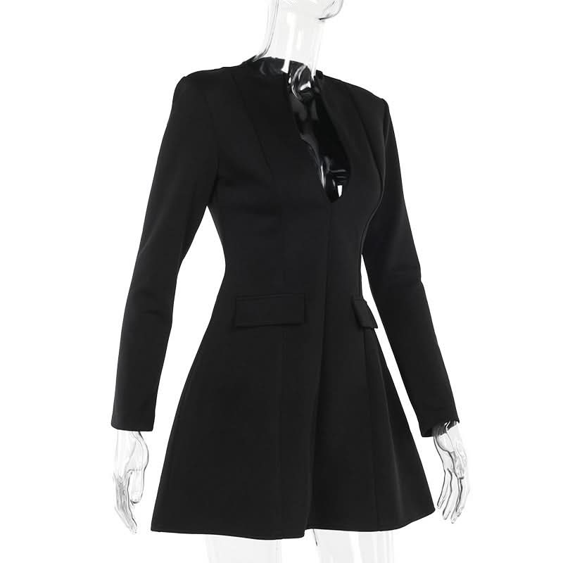 Long sleeve v neck zip-up solid mini dress  | Festival Outfits Women