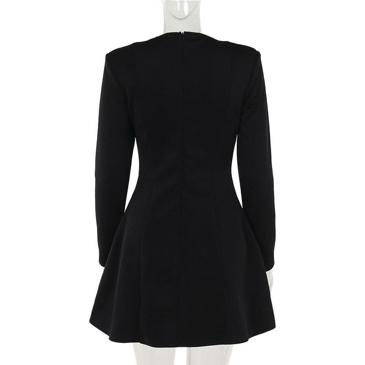 Long sleeve v neck zip-up solid mini dress  | Festival Outfits Women