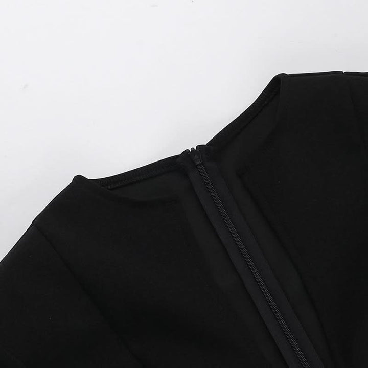 Long sleeve v neck zip-up solid mini dress  | Festival Outfits Women