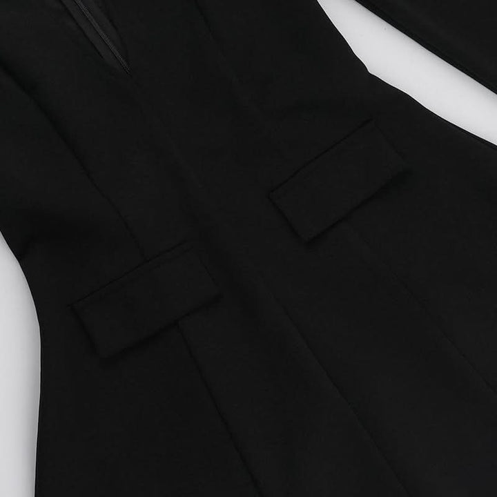 Long sleeve v neck zip-up solid mini dress  | Festival Outfits Women