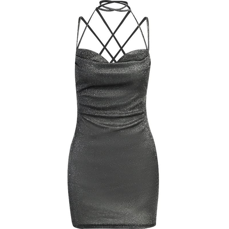 Cross back self tie cowl neck cami mini dress  | Festival Outfits Women