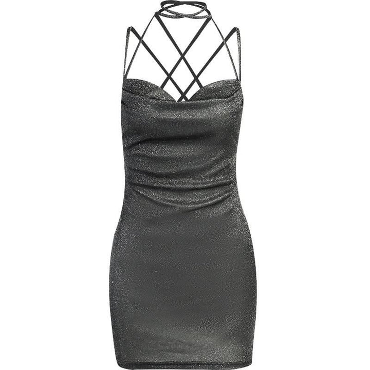 Cross back self tie cowl neck cami mini dress  | Festival Outfits Women