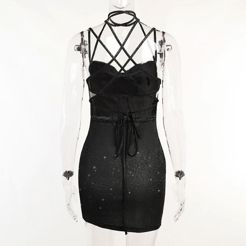 Cross back self tie cowl neck cami mini dress  | Festival Outfits Women