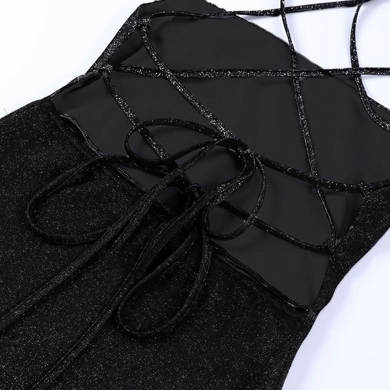 Cross back self tie cowl neck cami mini dress  | Festival Outfits Women