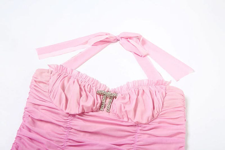 Gradient halter ruched mesh mini dress  | Festival Outfits Women